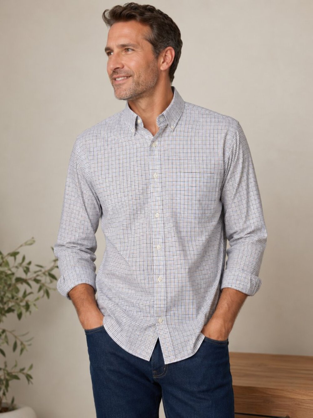 Joseph Abboud 100% Cotton Plaid Button Down Shirt Men’s Long Sleeve Blue